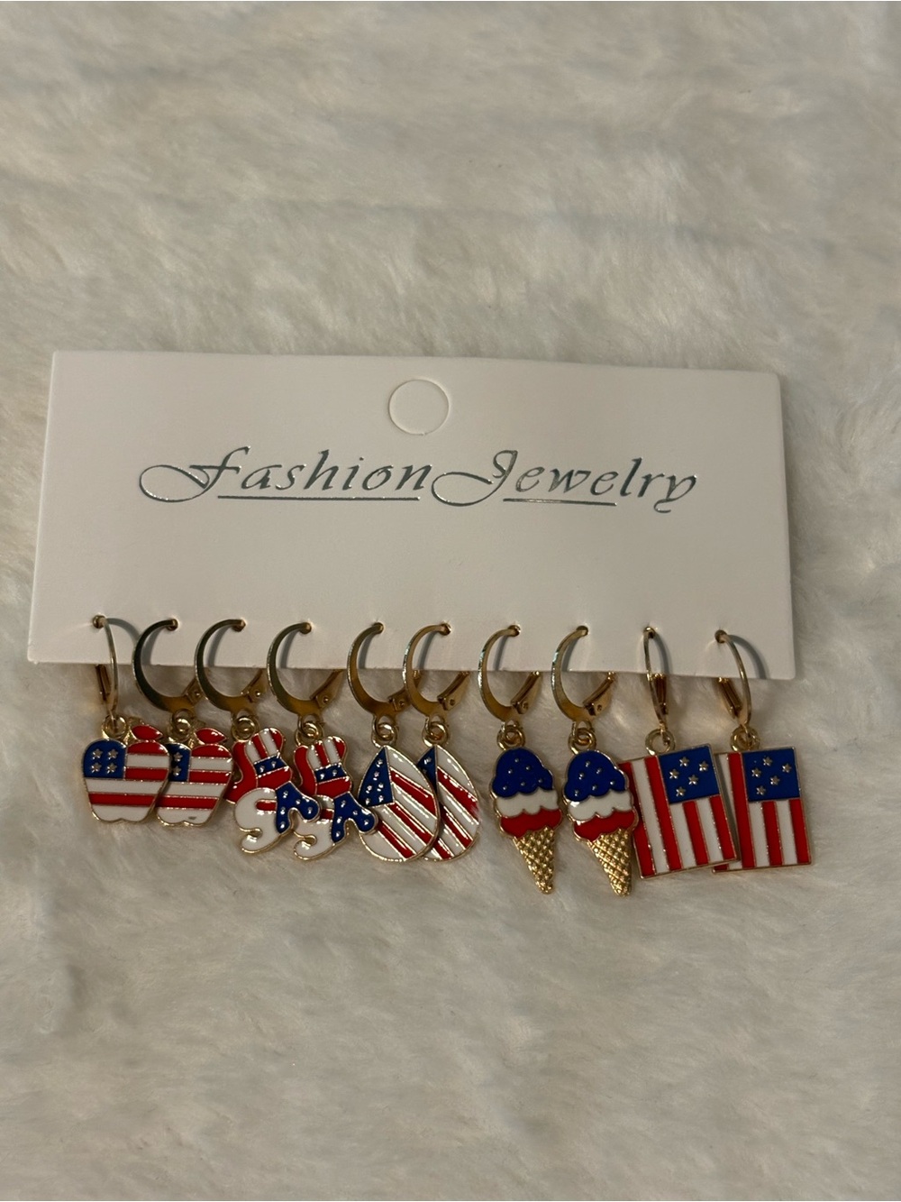 Patriotic Red White Blue Charm Earring Set